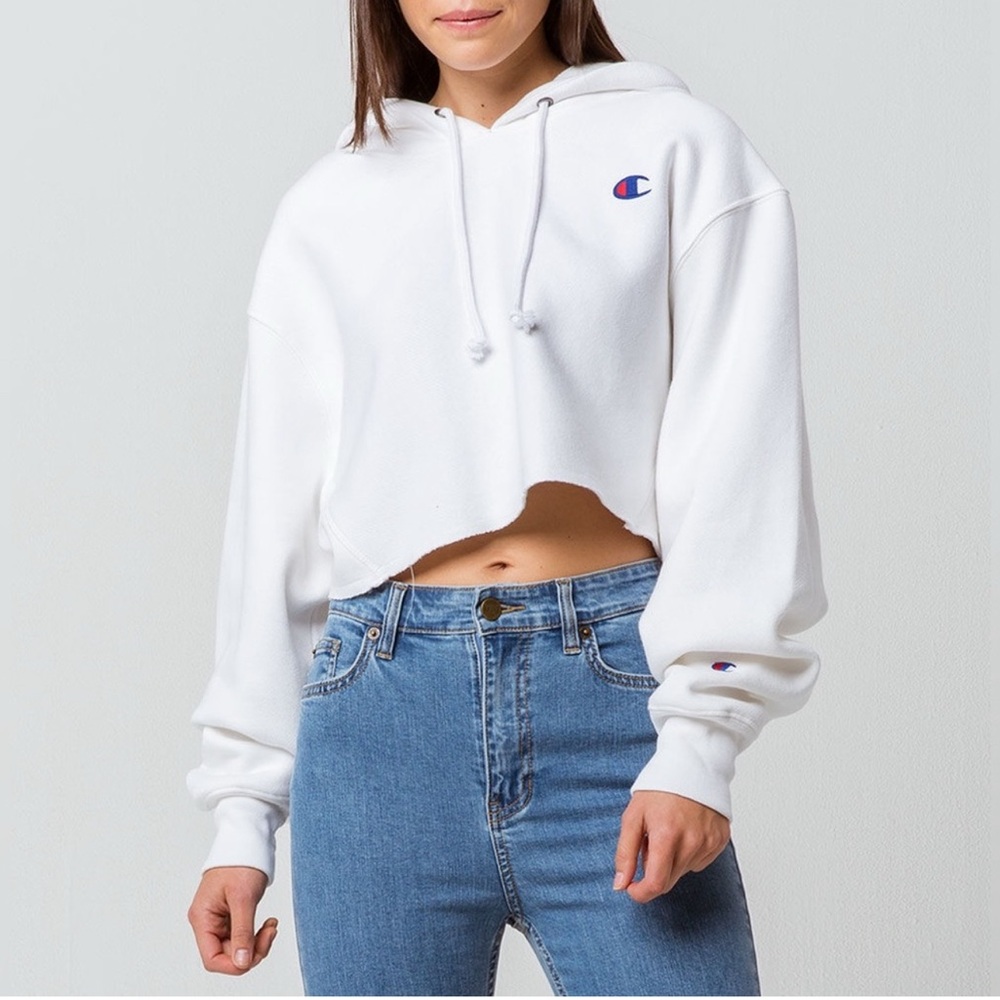 Champion White Cropped Oversized Hoodie